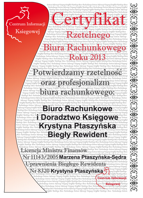 Certyfikat Rzetelnego Biura Rachunkowego od Centrum Informacji Księgowej